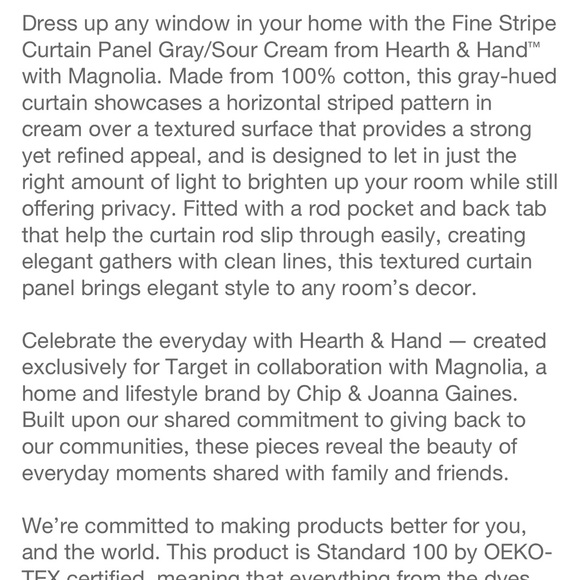 HEARTH&HAND find stripe courtain gray/sour cream 84 inch - Picture 6 of 9